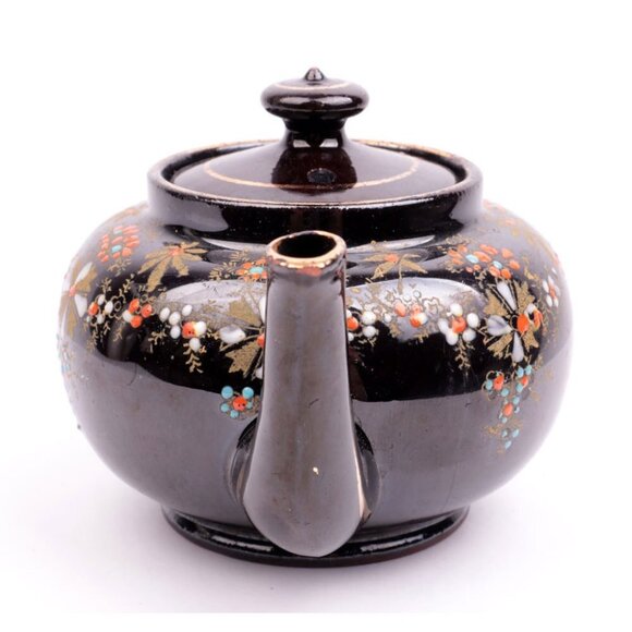 Antique Price Bros Mini Teapot England M&M Redware British 1900s Floral Glazed - Picture 2 of 11